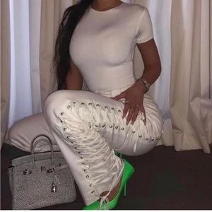 I Am Gia White Lace Up Denim Trouser